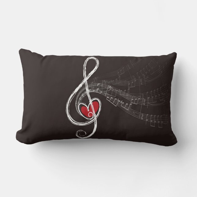 I HEART MUSIC Treble Clef Black Home Decor Lumbar Pillow (Front)