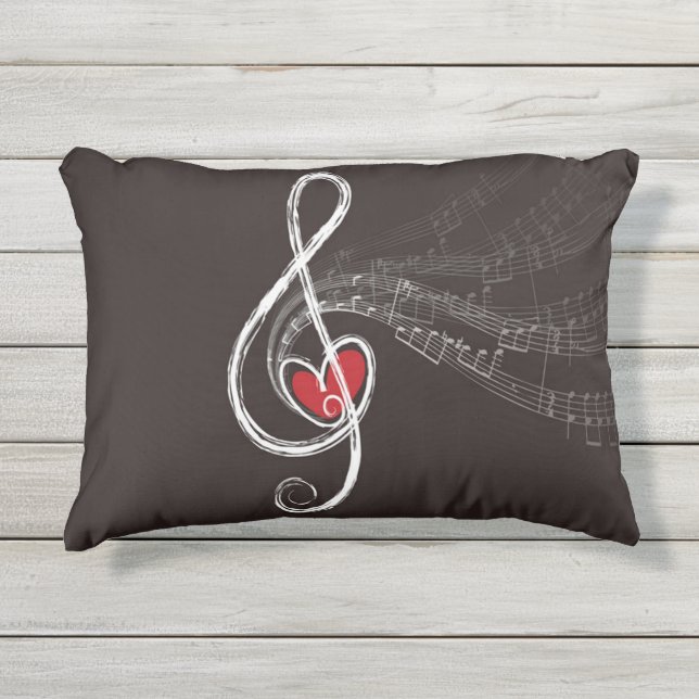 I HEART MUSIC Treble Clef Black Home Decor Outdoor Pillow (Front)