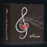 I HEART MUSIC Treble Clef Black Personalized Binder<br><div class="desc">I HEART MUSIC DESIGN with a red heart in a white Treble Clef on coco black backgound and there's some music floating in the air! Personalize it with recipient's name and/or your favorite quote on spine as a gift for musicians or those who love music! Text are fully customizable.</div>
