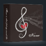 I HEART MUSIC Treble Clef Black Personalized Binder<br><div class="desc">I HEART MUSIC DESIGN with a red heart in a white Treble Clef on coco black backgound and there's some music floating in the air! Personalize it with recipient's name and/or your favorite quote on spine as a gift for musicians or those who love music! Text are fully customizable.</div>