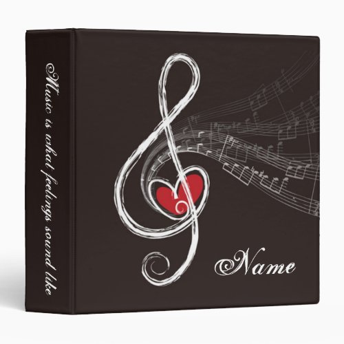 I HEART MUSIC Treble Clef Black Personalized Binder