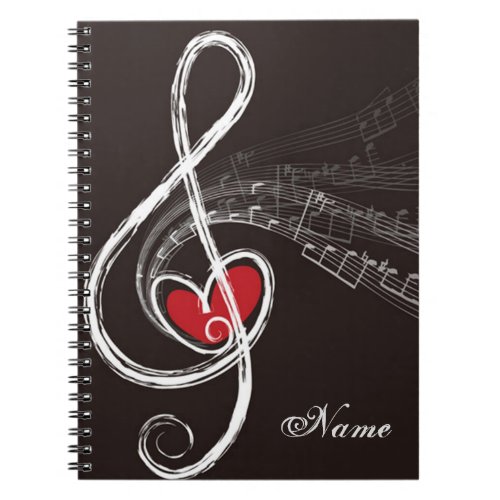I HEART MUSIC Treble Clef Black Personalized Notebook