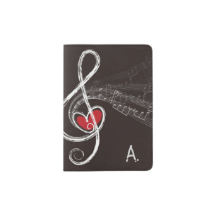 I HEART MUSIC Treble Clef Black Personalized Passport Holder