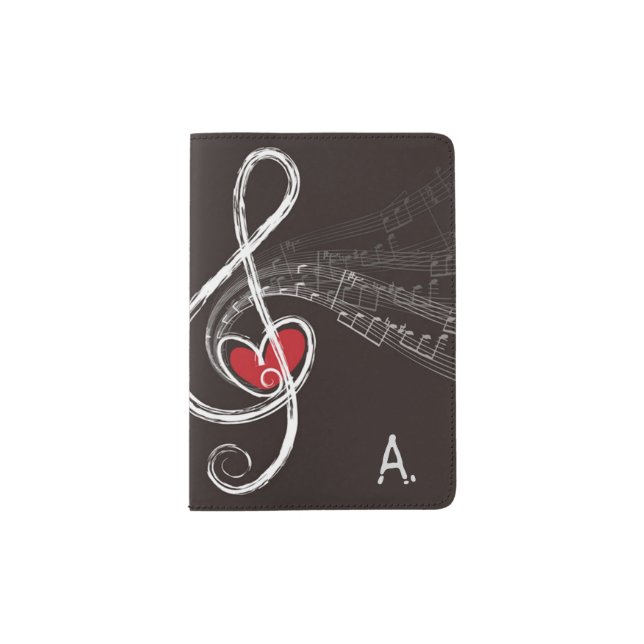 I HEART MUSIC Treble Clef Black Personalized Passport Holder (Front)