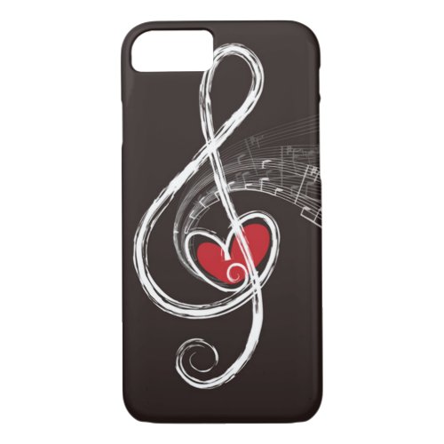 I HEART MUSIC Treble Clef Red Heart Black iPhone 87 Case