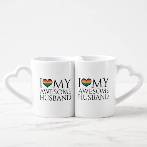 I Heart My Awesome Husband Gay Pride Typography Lo Coffee Mug Set