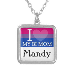 I Heart My Bi Mom Silver Plated Necklace