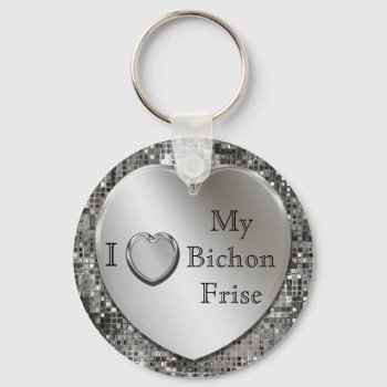 I Heart My Bichon Frise Silver Heart Keychain by MetalShop at Zazzle
