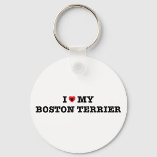 I Heart My Boston Terrier Button Keychain