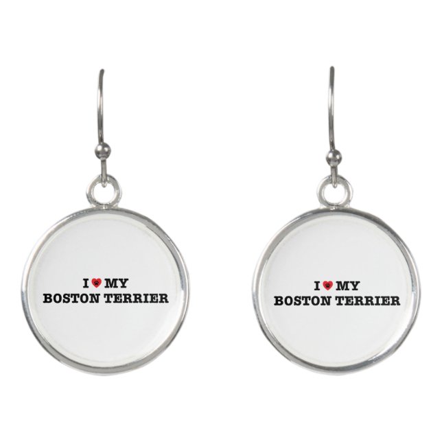 I Heart My Boston Terrier Drop Earrings (Front)