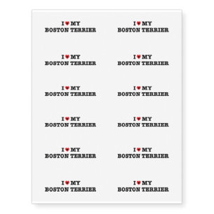 I Heart My Boston Terrier Temporary Tattoos