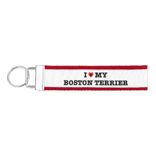 I Heart My Boston Terrier Wristlet Keychain