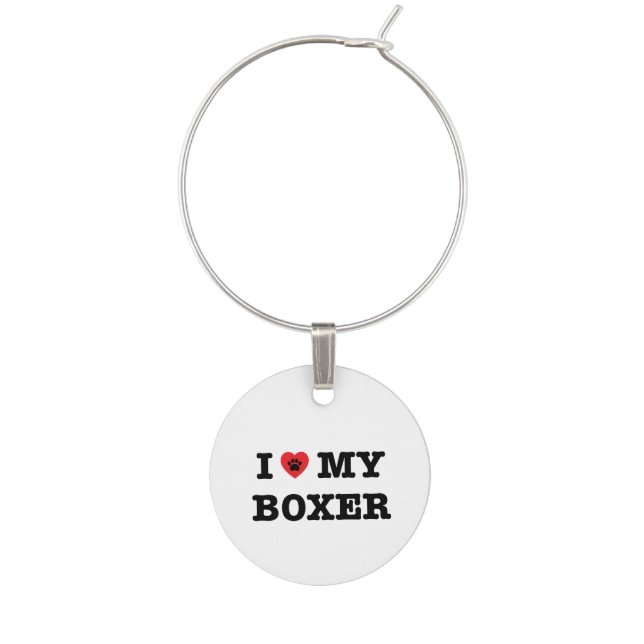 I Heart My Boxer Wine Charm (Front)