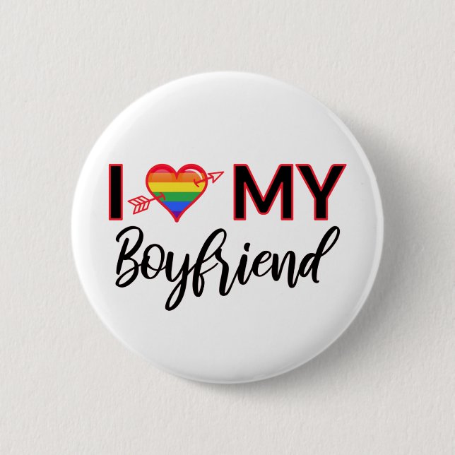I Heart My Boyfriend Gay Valentines  LGBTQ Pride Button (Front)