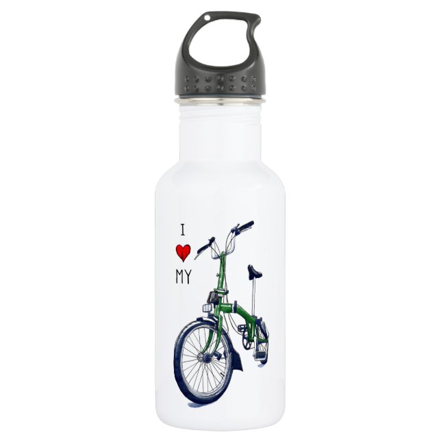 I heart my Brompton (green) Stainless Steel Water Bottle (Front)