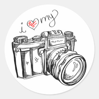 I Heart my Camera Sticker - Black & White