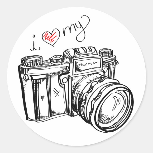 I Heart my Camera Sticker - Black & White (Front)