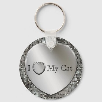 I Heart My Cat Silver Heart Keychain by MetalShop at Zazzle