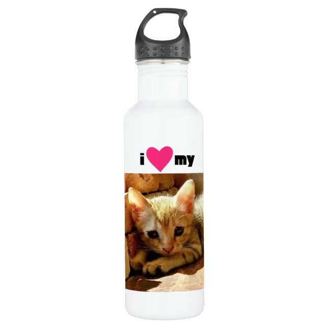 I Heart My Cat Stainless Steel Water Bottle (Front)