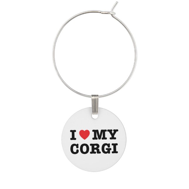 I Heart My Corgi Wine Charm (Front)