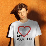 I heart my customizable photo text tshirts<br><div class="desc">Create your own I Love My Photo Text T-Shirt with this modern and funny shirt template featuring a cool modern sans serif font and girlfriend, wife, boyfriend or husband photo into a huge red heart. Add your own photo, your name or any personalized text. The "I love My Girlfriend" t-shirt...</div>