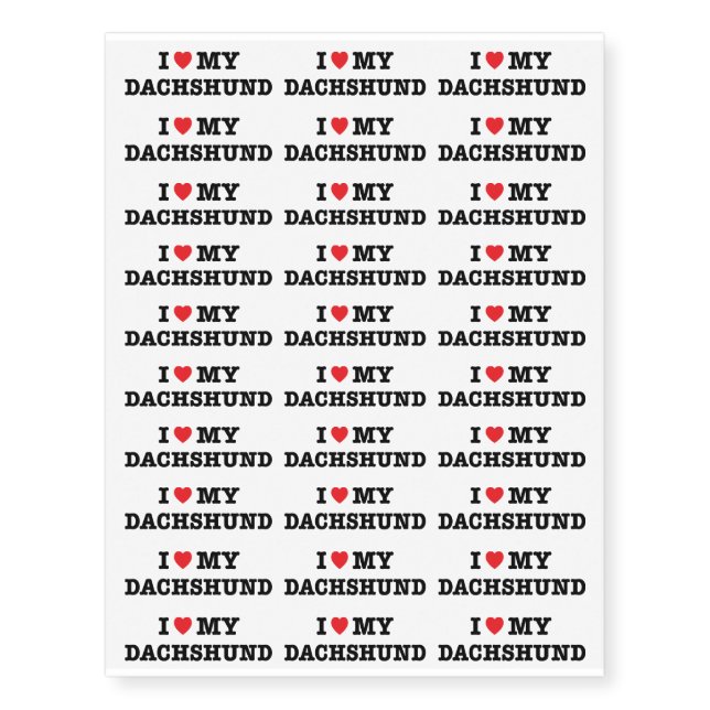 I Heart My Dachshund Temporary Tattoos (Front)