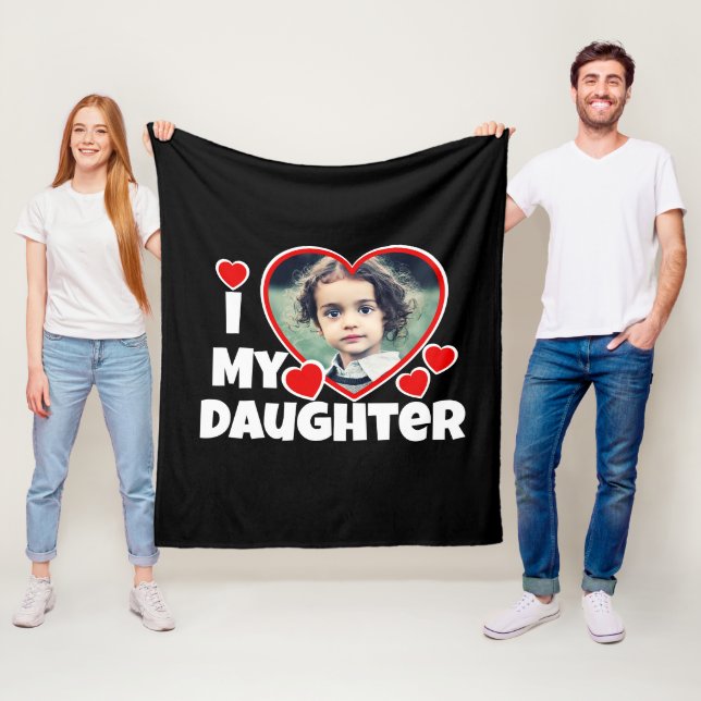 I Heart My Daughter Personalized Photo Black Fleece Blanket (In Situ)