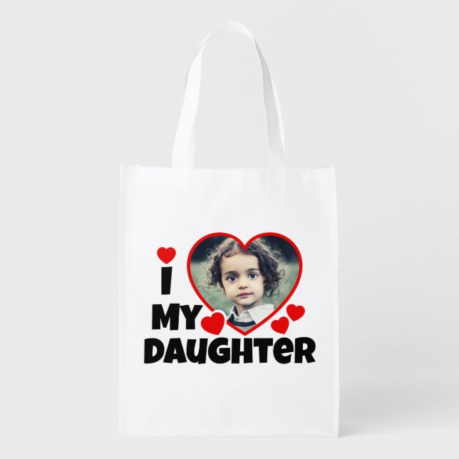 I Heart My Daughter Personalized Photo Grocery Bag (Front)