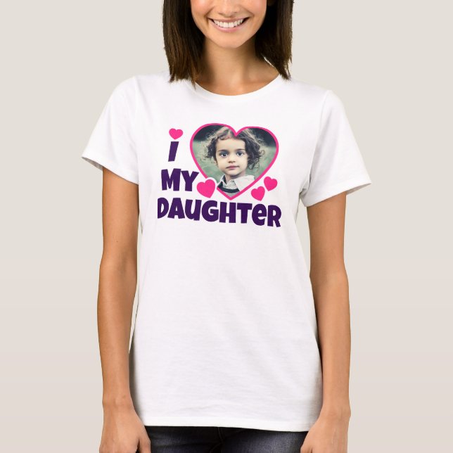 I Heart My Daughter Personalized Photo Pink T-Shirt (Front)