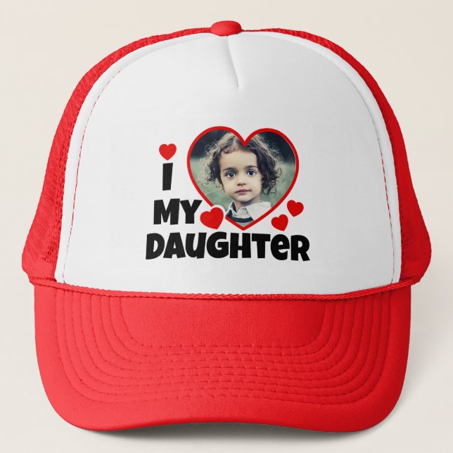 I Heart My Daughter Personalized Photo Trucker Hat (Front)