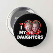 I Heart My Daughters Personalized Photo Black Button (Front & Back)