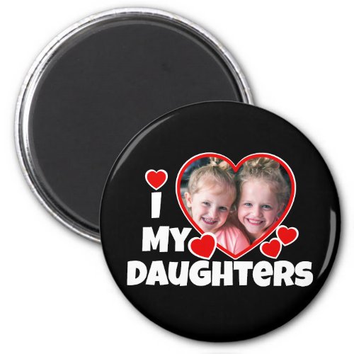 I Heart My Daughters Personalized Photo Black Magnet