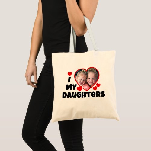 I Heart My Daughters Personalized Photo Tote Bag