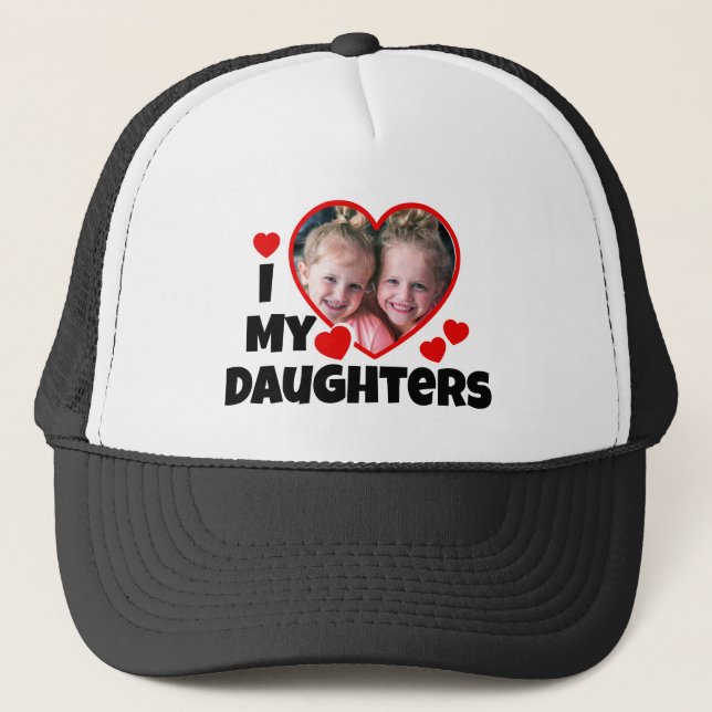 I Heart My Daughters Personalized Photo Trucker Hat (Front)