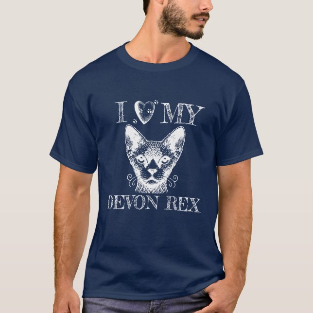 I Heart My Devon Rex, Cat Pawprints White T-Shirt (Front)