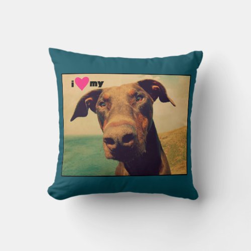 I Heart My Doberman Throw Pillow