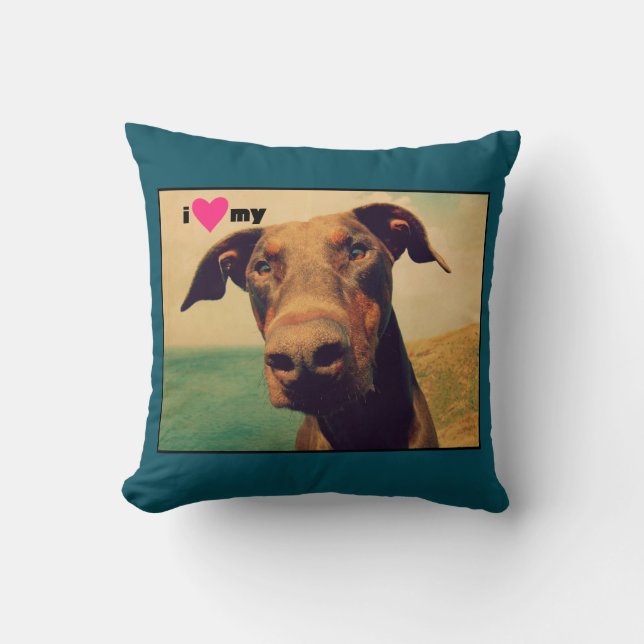 I Heart My Doberman Throw Pillow (Front)