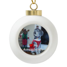 I heart my (Dog Breed) Ceramic Photo Ornament