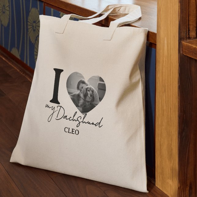 I Heart My Dog Pet Photo and Name Tote Bag (Gift the perfect way to show off your pets with this I Heart My Dog Custom Pet Photo and Name Tote!)