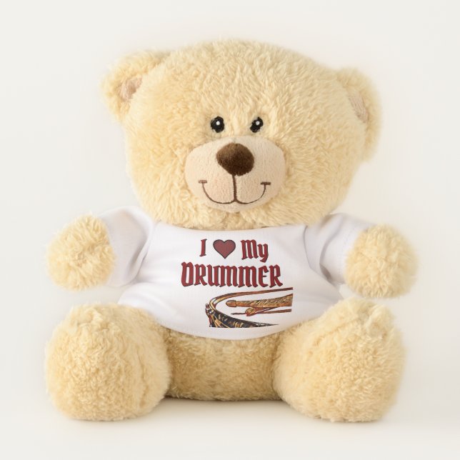 I Heart My Drummer Snare Bear Drum Teddy Drumstick (Front)