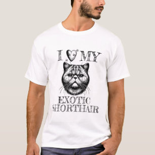 I Heart My Exotic Shorthair, Cat Pawprints Black T-Shirt