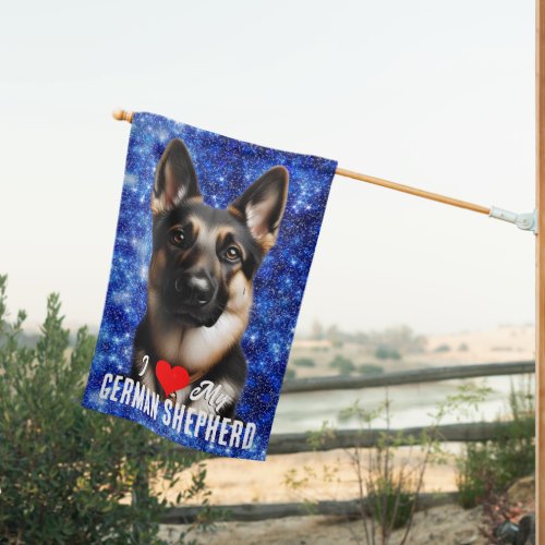 I Heart My German Shepherd  House Flag