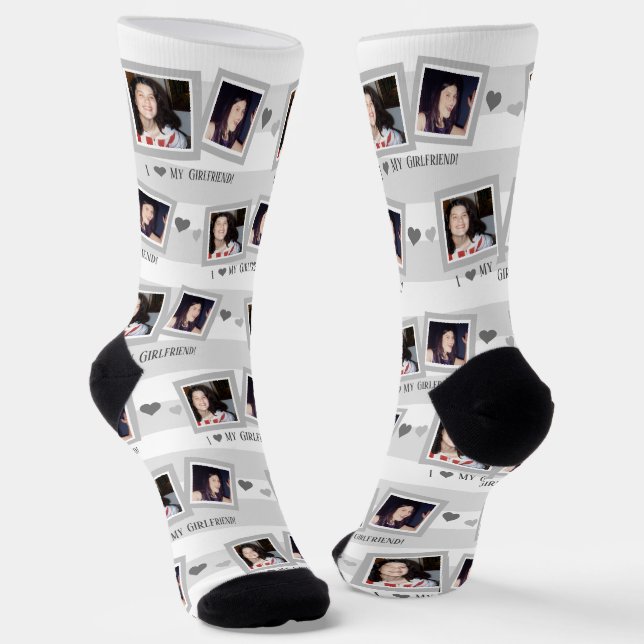 I Heart My Girlfriend Gray Two Photo Socks (Angled)