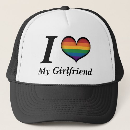 I Heart My Girlfriend Lesbian Pride Typography Trucker Hat