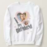 I heart my Girlfriend Photo Cute Grunge Distressed Sweatshirt<br><div class="desc">Create your own I heart my girlfriend cute chic girly blush pink and grunge distressed light grey and white sweat shirt. This shirt can be a cringe, funny bf anniversary gift. Force your boyfriend to wear this super cute tiktok trend sweatshirt all the time. He will receive a lot of...</div>