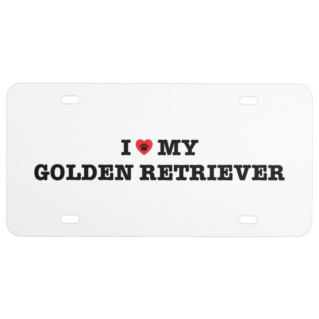 I Heart My Golden Retriever License Plate (Front)