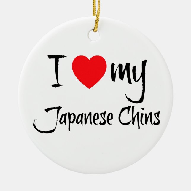 I Heart My Japanese Chin Dogs Ceramic Ornament (Front)