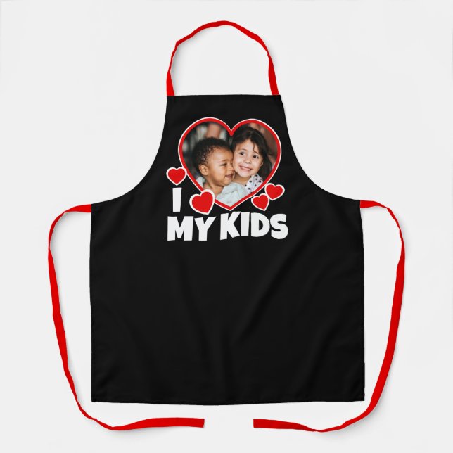 I Heart My Kids Personalized Photo Black Apron (Front)