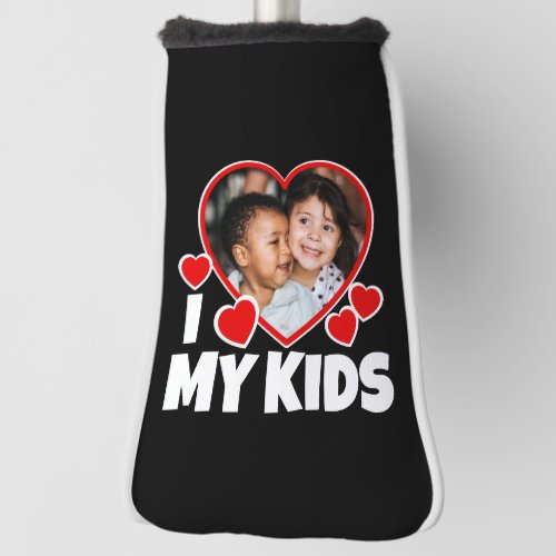 I Heart My Kids Personalized Photo Black Golf Head Cover