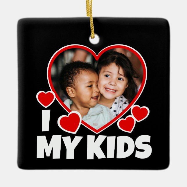 I Heart My Kids Personalized Photo Ceramic Ornament (Front)